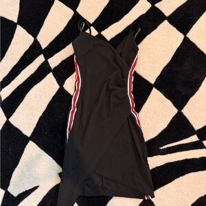 Almost Famous Black Slip Dress with Red & White Stripe Detail